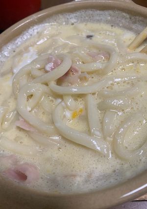 カルボナーラうどん！土鍋であったか-レシピのメイン写真