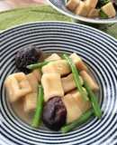 精進料理　揚げ高野豆腐の炊合せ