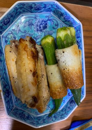 おくらのちくわ詰めと鶏の手羽先の焼き煮-レシピのメイン写真