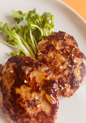 シャキふわっ、れんこんの和風照り焼きハンバーグ。-レシピのメイン写真