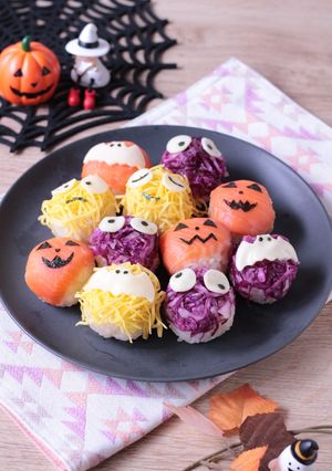 【ポリ袋で簡単】ハロウィン手まり寿司🎃-レシピのメイン写真