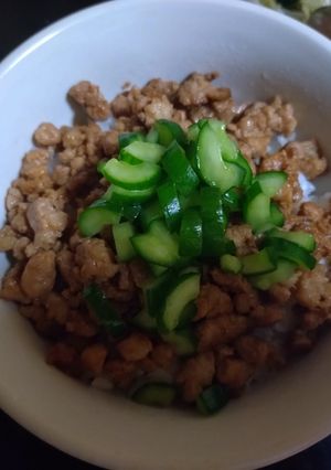 ひき肉ときゅうりの変わり二食丼-レシピのメイン写真
