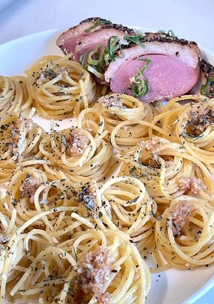 かつお酒盗バーニャdeくるくるパスタ-レシピのメイン写真