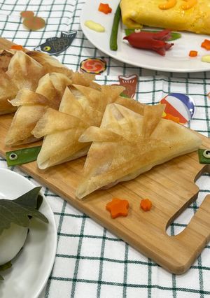 こどもの日！ベーコンチーズポテト兜春巻き-レシピのメイン写真