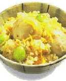 江戸甘味噌　里芋と油揚げの炊き込みごはん