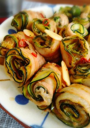 ＊ズッキーニと豚肉のくるくるスープの素煮-レシピのメイン写真