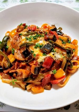 簡単昼食!ラタトゥイユピーマンナポリタン-レシピのメイン写真
