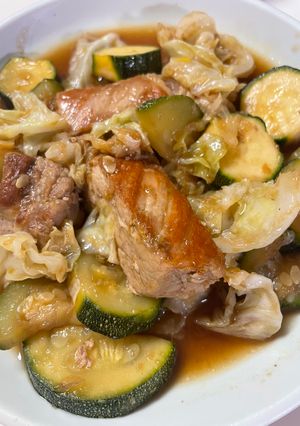 美味い❣️ごろっと豚ロースと夏野菜のトンテキ炒め-レシピのメイン写真