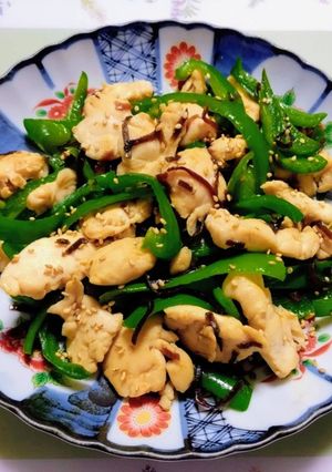 夏の夕飯!簡単ピーマンささみ塩昆布炒め-レシピのメイン写真