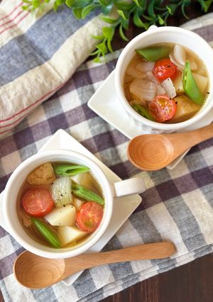 簡単！春野菜とミニトマトのコンソメスープ-レシピのメイン写真