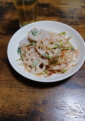 豚肉蓮根豆苗の山葵マヨネーズサラダ-レシピのメイン写真