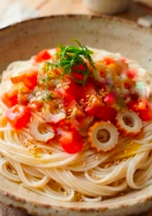 夏の夕食&昼食♪トマトと竹輪イタリアンそうめん-レシピのメイン写真