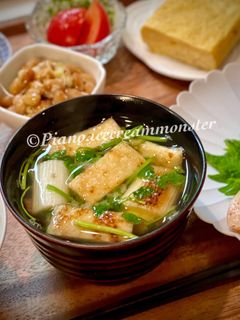 焼きねぎと油揚げ、せりの味噌汁-レシピのメイン写真