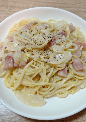 牛乳で！玉ねぎベーコンのクリームパスタ-レシピのメイン写真