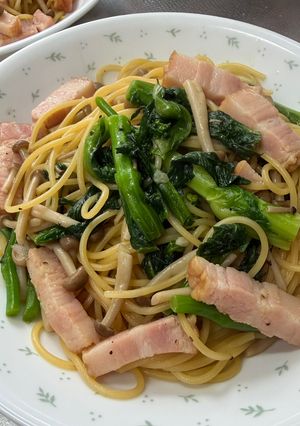 菜の花とベーコンのにんにく醤油パスタ-レシピのメイン写真