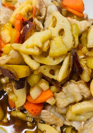 簡単時短！10分以内にできる豚肉と根菜甘辛炒め-レシピのメイン写真