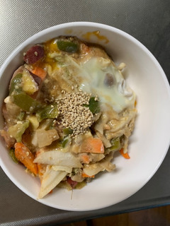 お一人様野菜たっぷり梅すき焼き味親子丼-レシピのメイン写真
