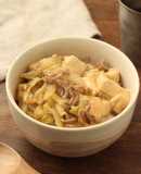 簡単節約【白菜と豆腐のひき肉あんかけ丼】