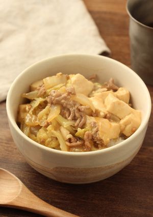 簡単節約【白菜と豆腐のひき肉あんかけ丼】-レシピのメイン写真