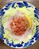 豚ロース肉の刻みトマトと玉ネギがけサラダ