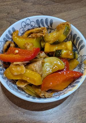 夏野菜とぶた肉のケチャップ炒め-レシピのメイン写真