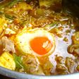 【豚こまと厚揚げと落とし卵の旨辛スープ〗