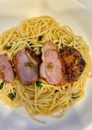 合鴨パトラスの柚子風味パスタ-レシピのメイン写真