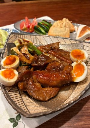 圧力鍋で豚のスペアリブ*ネギと半熟卵添え-レシピのメイン写真