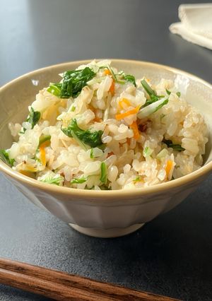 塩揉み水菜活用！えのきと人参とツナの炊き込みご飯-レシピのメイン写真