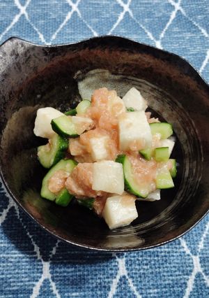 キュウリと長芋のサーモンたたき和え-レシピのメイン写真