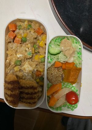 レンジ簡単洋風クリーミー牛丼味炒飯弁当-レシピのメイン写真
