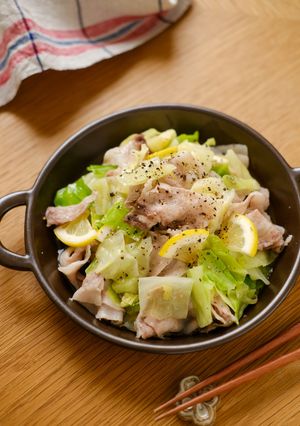 レンジで一発！豚とキャベツの塩レモン蒸し-レシピのメイン写真