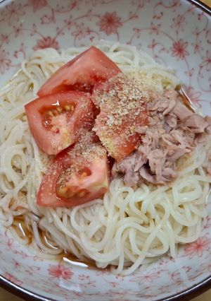 冷や麦のトマトツナ乗せ-レシピのメイン写真