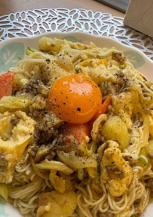 【残り物活用】おかずカレー卵そうめん-レシピのメイン写真