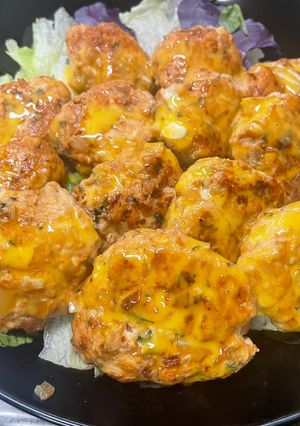 鳥ムネ挽肉と豆腐の大葉てりたまつくね-レシピのメイン写真