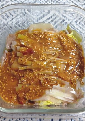 レンチン❢ 豚バラきゃべつ濃厚胡麻だれ-レシピのメイン写真