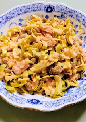 簡単今夜の夕飯！節約春キャベツ納豆キムチ-レシピのメイン写真