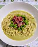 夏簡単昼食！えんどう豆スープの冷製パスタ