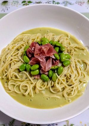 夏簡単昼食！えんどう豆スープの冷製パスタ-レシピのメイン写真