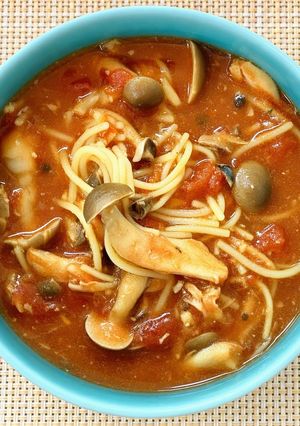 トマトと鯖缶のパスタスープｰパッククッキング-レシピのメイン写真