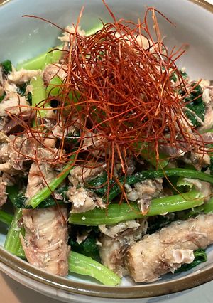 鯖缶とかき菜のレモンハーブ【カルディ】-レシピのメイン写真