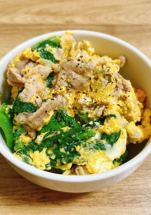 かつお菜と豚肉の卵炒め-レシピのメイン写真