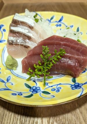 凍眠まぐろとかんぱちの刺身-レシピのメイン写真