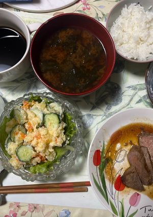 ローストビーフandポテトサラダ、なめこ味噌汁-レシピのメイン写真