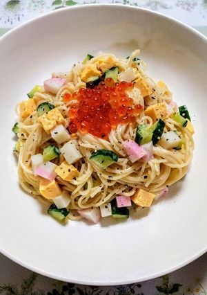 簡単夏の夕飯！七夕ちらし寿司風冷製パスタ-レシピのメイン写真