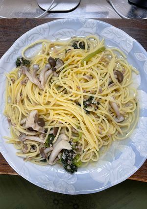 簡単！ズボラ飯！挽肉と小松菜の帆立パスタ-レシピのメイン写真