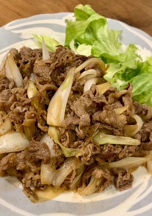 新玉ねぎと牛肉のすき焼き風炒め-レシピのメイン写真