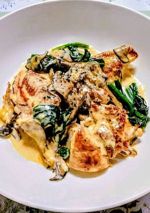 Xmasディナー！法蓮草チキンフリカッセ-レシピのメイン写真
