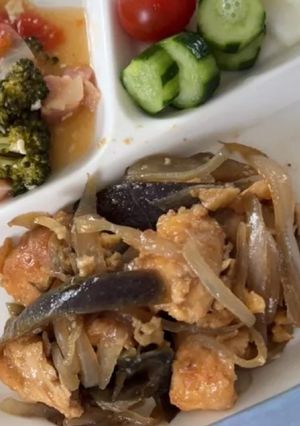 ナスと玉ねぎ、鶏胸肉の甘辛炒め-レシピのメイン写真