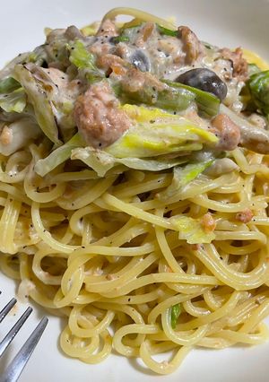 鮭フレークでワンパンクリームパスタ-レシピのメイン写真